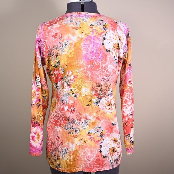 Lightweight embroidered cotton floral print tunic - Size S/M - Picture 4 of 4